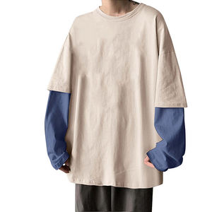 Camiseta de Manga Raglán Extra Grande de Doble Capa para Hombre, Cuello Redondo, Bloques de Color en Contraste, 100% Algodón Jersey, Diseño Casual Sólido - Product Image 3
