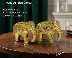 Pure Brass Elephant Trunk Pair Idol 100% Brass 15.5x7.5x5.5 cm 255g Traditional Elephant Murti Set Puja Home Art Modern Design - Product Image 2