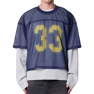 เสื้อฟุตบอลทรงครอปโอเวอร์ไซส์ผ้าตาข่ายทรงบ็อกซี่ สไตล์เรโทรสตรีทแวร์สำหรับผู้ชาย ปรับแต่งได้ วินเทจ ผ้าฝ้าย 100% - Product Image 1