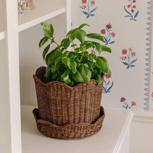 Maceta Decorativa de Mimbre Natural Tejida a Mano, Soporte Elevado para Plantas, Cesta para Plantas de Interior - Product Image 4