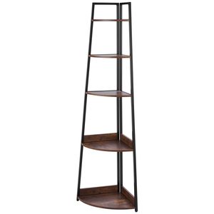Étagère d'angle industrielle à 5 niveaux de 70 pouces de hauteur avec cadre métallique et étagères en bois pour salon ou bureau – Unité d'étagère d'angle type échelle - Product Image 4