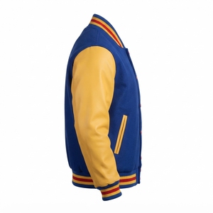 Men's <b>Varsity</b> <b>Jacket</b> Blue Yellow Color Block Turn-down Collar Casual Polyester Cotton Autumn Regular Fit - Product Image 3
