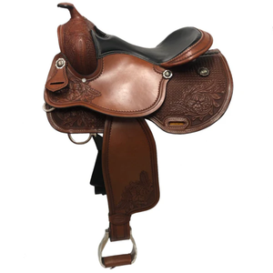 Silla de Montar Western de Cuero Grabado Floral Premium con Asiento Acolchado Negro y Estribos, Equipo Ecuestre para Vaquero, Ranch, Sendero y Rodeo - Product Image 3