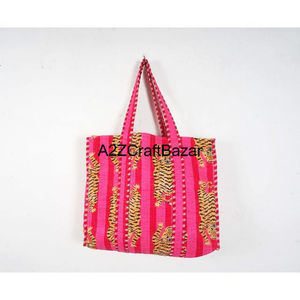 Bolsa de Compras de Algodón Hecha a Mano en India con Estampado Artesanal, Bolsa de Mano para Mujer, Bolsa de Hombro Acolchada con Estampado Artesanal - Product Image 3