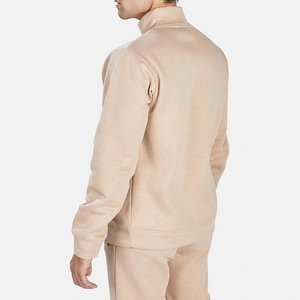 Ensemble de survêtement beige demi-zippé pour homme, manches longues, couleur unie, décontracté, respirant, en polyester mi-lourd, idéal pour l'automne - Product Image 4