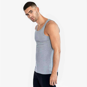 Men's Gray Cotton Tank <b>Top</b> O-Neck Solid Color Knitted Breathable Casual Singlet for Fitness Bodybuilding Workout - Product Image 3