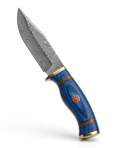 Herramienta utilitaria de acero de Damasco hecha a mano con mango de madera azul vibrante, pomo de latón y exhibición de mosaico de pines - Product Image 6