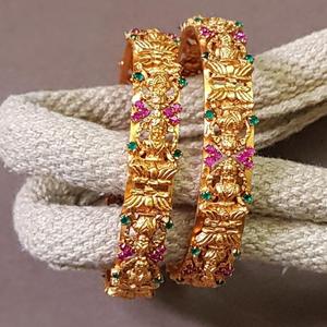 Ethnic Gold Plated <b>Copper</b> Brass <b>Bangles</b> with Pearl Bezel Setting - Product Image 1