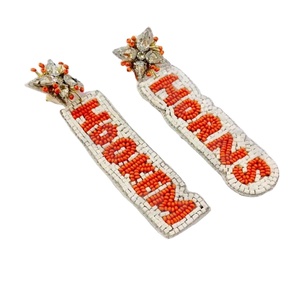 Vintage Horns Hookem Beaded Earrings for Women Patriotic Orange White Blue for Wedding or <b>Memorial</b> Day - Product Image 1