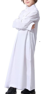 White Color Dress Kids <b>Thobes</b> Robes Long Length Breathable Jubba Ramadan Gift For Kids With Chest Pocket Buttons Up <b>Thobes</b> - Product Image 3