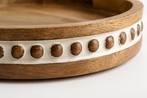 Plateau de service en bois à bordure blanche, forme circulaire, plateau décoratif de haute qualité pour la restauration, disponible à bas prix - Product Image 4