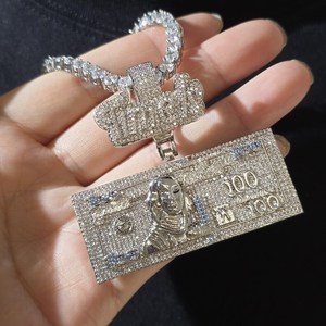 Colgante de Moissanita con diseño de Billete de 100 Dólares, Plata 925, Chapado en Oro, Estilo Hip Hop Iced Out para Hombre - Product Image 6