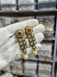 Ensemble de colliers Kundan perlés en gros, plaqué or, bijoux indiens de mariage et de fiançailles avec boucles d'oreilles pour femmes, tendance - Product Image 5