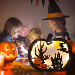 Decorazione da Tavolo in Legno FOIMAS per Halloween con Luce, Centrotavola a Forma di Zucca e Accessori per Feste - Product Image 3