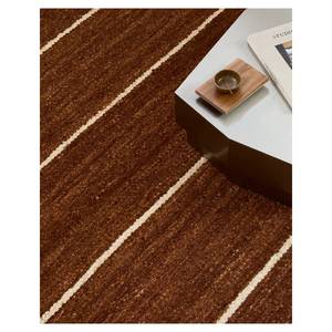 Tapis d'intérieur Oscar Brown en laine de Nouvelle-Zélande tissé à la main, à motif rayé vertical ivoire, tapis en laine texturé moderne fait main - Product Image 4