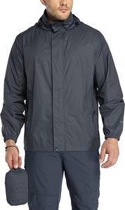 Men's Hooded Waterproof Lightweight Outdoor Rain <b>Jacket</b> Regular Fit Solid Color Polyester Spring Hiking <b>Jacket</b> - Product Image 4
