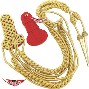 Aiguillette avec épaulettes en Mylar doré sur fond rouge, tressée, avec pointe dorée métallique - Product Image 2
