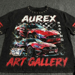 Cropped <b>Studded</b> Streetwear <b>Men's</b> Summer Custom T Shirt & Shorts Set Custom Screen Printed Acid Wash T Shirt Set 100% Cotton - Product Image 3