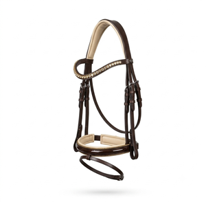 Brida Anatómica de Cuero Marrón Personalizada para Caballo con Diadema de Cristal Ámbar, Acolchado Suave y Narquera de Charol - Equipo Ecuestre OEM - Product Image 2