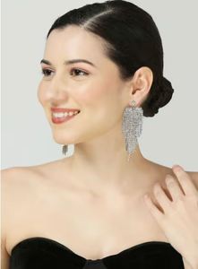 JOMTY 1 Pair Feminine Tassel Earrings Long Exaggerated Large Fashion Drop Design Crystal Rhinestone Copper Alloy Geometric - Product Image 5