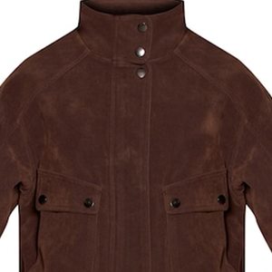 Blouson bomber court unisexe en suède et laine, col en V, fermeture éclair, poches plaquées, style streetwear décontracté et élégant, couleur chocolat amer - Product Image 6