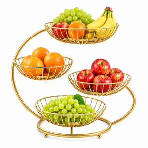Factory Suppliers 2 Tier Fruit <b>Basket</b> Metal Wire Fruit <b>Basket</b> Holder for Kitchen Countertop <b>Storage</b> <b>Basket</b> and Home Decoration - Product Image 1