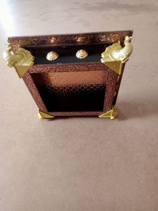 Traditional Indian Regular Hand-Painted Pooja Chowki/Bajoth Decorative Bamboo and Wood <b>Craft</b> Handmade Metal Chowki For Home - Product Image 2