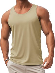 KOFID Men's Breathable Knitted Tank <b>Top</b> O-Neck Solid Color Casual Wear Light Blue - Product Image 2