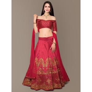 Robe de soirée rouge sophistiquée brodée Lehenga Choli pour les fêtes - Product Image 3