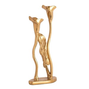 Porte-bougie double Jules en aluminium doré, support décoratif pour deux bougies, design floral élégant, centre de table de luxe - Product Image 3