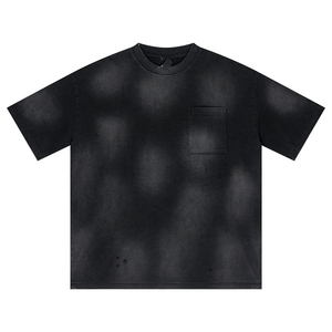 OEM Crew Neck Streetwear Heavyweight Sprayed Fading Effect Wash <b>T</b> shirt With Pockets - Product Image 3