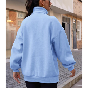 Sudadera de mujer marrón de punto estampada de poliéster con forro polar, cuello alto, hombros caídos, cremallera de un cuarto y bolsillo canguro - Product Image 6