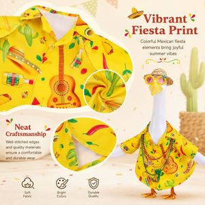 Costume de fête Fiesta Porch : Chemise jaune, chapeau de paille, lunettes de soleil, colliers de perles, décoration de statue d'oie de jardin, tenue de fête - Product Image 4