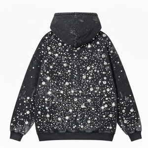 Sudadera con Capucha para Hombre, Estilo Casual, con Pedrería, Lavado Ácido, de Algodón Suave, Ligera, Transpirable, a la Moda, para Uso Diario - Product Image 2