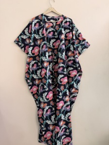 Floral Print Maxi <b>Dress</b> V-Neck <b>Loose</b> Fit Short Sleeve Breathable Woven Casual <b>Summer</b> <b>Dress</b> - Product Image 5