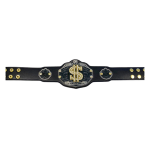Ceinture de champion des ventes personnalisable en cuir noir avec symbole du dollar et plaque dorée pour les compétitions de vente et les récompenses - Product Image 1