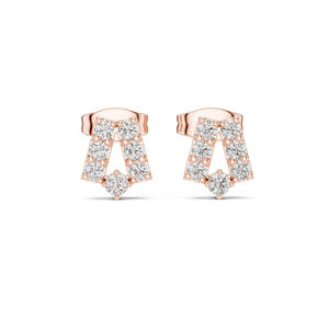 Boucles d'oreilles de fiançailles en or rose 14 carats avec diamant rond cultivé en laboratoire pour femmes |   Nouveau diamant cultivé - Product Image 1