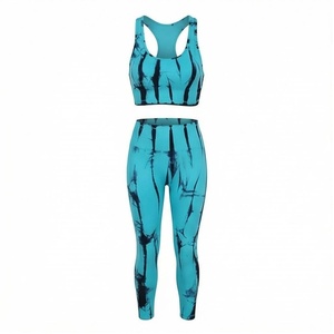 Ensemble de yoga Tie Dye 2 pièces : Crop top dos nageur et Legging taille haute longueur intégrale en Spandex Polyester extensible dans les quatre sens pour femme - Product Image 1