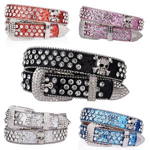 Ceinture en cuir de vache rouge occidentale avec boucle en strass argenté, style décontracté - Product Image 5