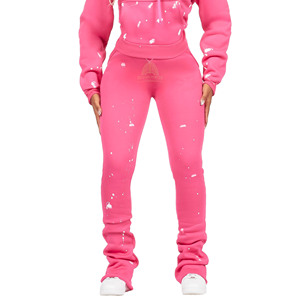 High Quality Women Custom Casual Flared <b>Jogger</b> Track Pants Patchwork Elastic Waistband Women <b>Stacked</b> Flare Sweatpants Cheap Rate - Product Image 3