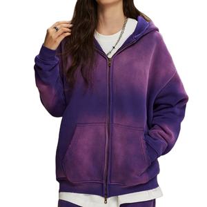 Hoodies unisexe épaissi Spray teint vieux Double tête mode hommes sweats à capuche lavage à l'acide lourd Zip Hoodie 2026 - Product Image 1