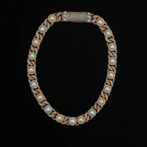 Collar llamativo de plata S925 chapado en oro rosa con perla de agua salada y moissanita, cadena de eslabones con corte brillante redondo - Product Image 1