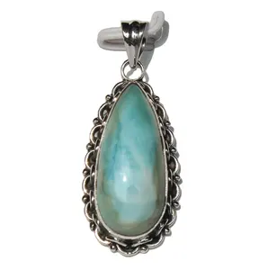 Top Grade Handcrafted Larimar Cabochon Sterling Silver 925 Wrap Unisex Pendant Natural Healing Crystal Stones Fashion Jewelry