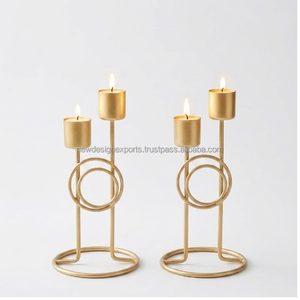 Modern Dual-Cup <b>Tealight</b> Holders – Set of 2 Tiered Matte Gold Wire Stands - Product Image 5