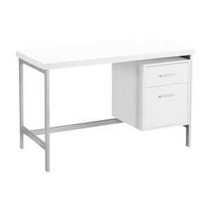 Scrivania per Computer Contemporanea 48'' in Laminato Bianco e Metallo Grigio per Ufficio Domestico, Configurabile Destra/Sinistra con Cassetti Portaoggetti - Product Image 2