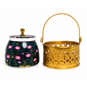 Juego de Recipientes Decorativos de Cobre Martillado con Tapa Blanca y Cesta de Filigrana Dorada, Contenedor de Almacenamiento con Patrón Geométrico Tradicional - Product Image 3