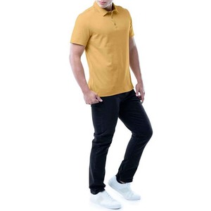 Polo de Manga Corta Amarillo Sólido para Hombre, 100% Algodón, Tejido Transpirable Informal, Corte Regular - Product Image 5