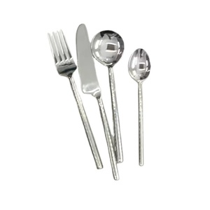 Ensemble de couverts en acier inoxydable 304 de style industriel avec manche martelé, poli miroir, durable, résistant à la rouille pour un usage quotidien - Product Image 1