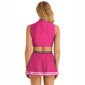 Pink Cheerleading Uniform Set Crop Top Skirt Adult Women's Dance Team Kit Custom LOGO Design Wholesale Rhinestones Dance <b>Dress</b> - Product Image 5