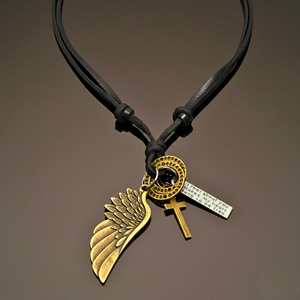 18K Gold Plated <b>Titanium</b> Steel Pendant with Adjustable Leather Rope for Men & Boys - Product Image 4